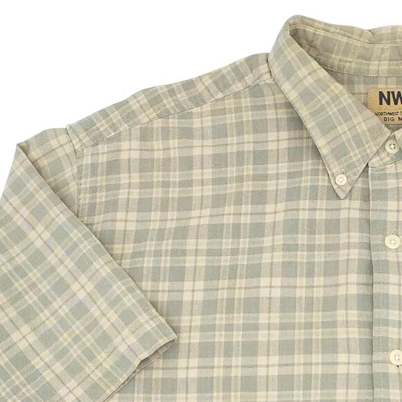 Northwest Territory Shirt Mens 2XL Plaid Short Sleeve Button Down Linen Cotton - Picture 2 of 11